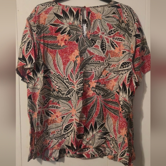 Liz Claiborne Multicolor Tropical Leaf Short Sleeve Top - Picture 3 of 5